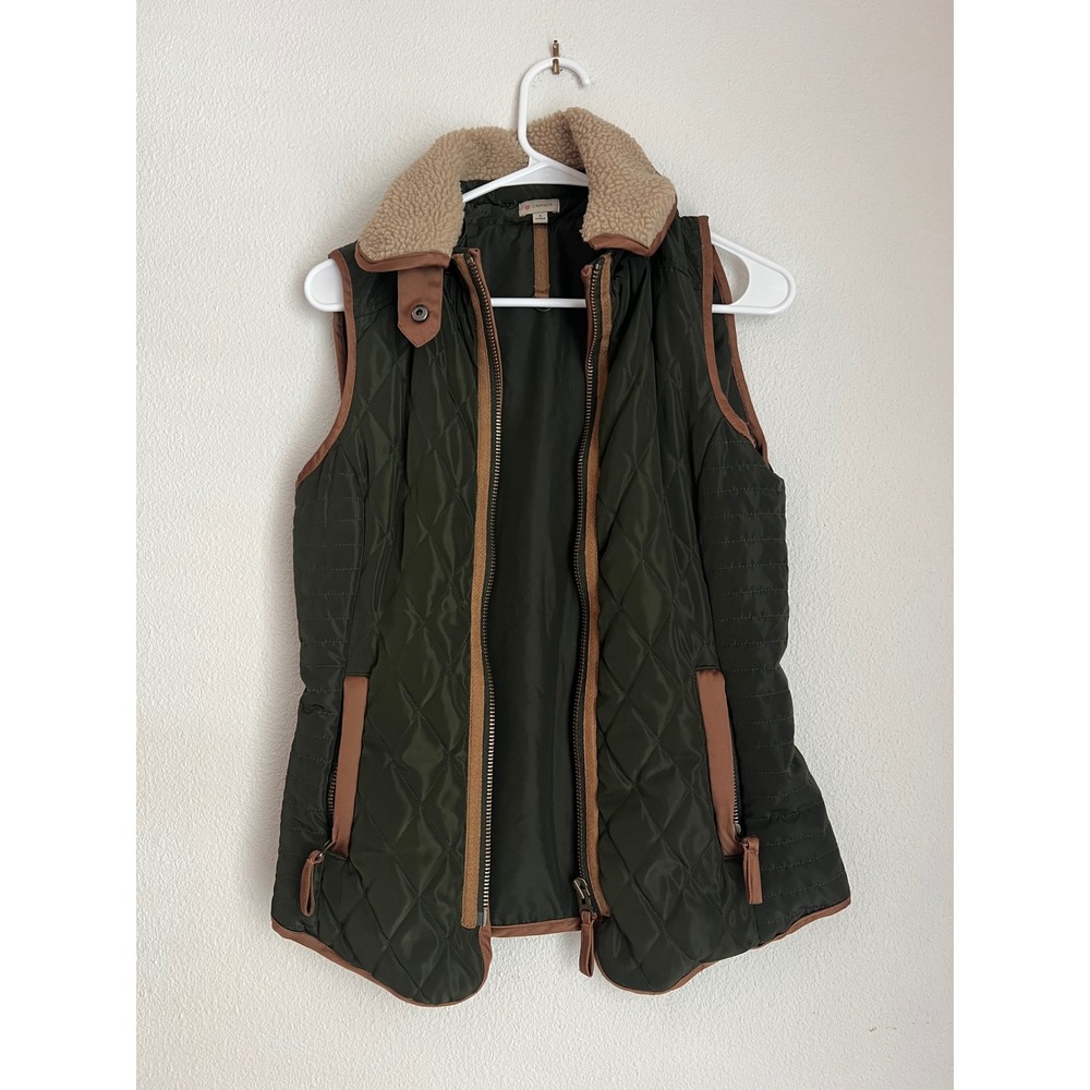 Cremieux Quilted Vest Sherpa Collar Full Zip Pockets‎ Olive Green Size S